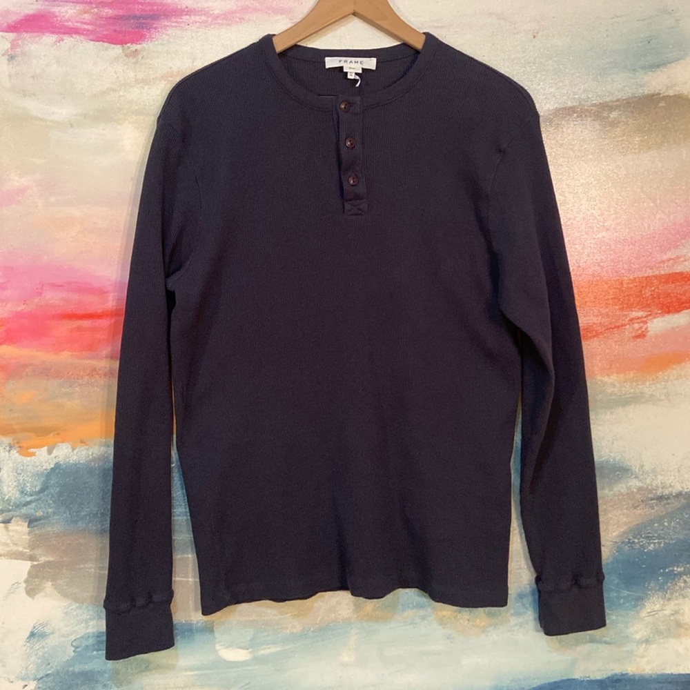 🔥EC🔥FRAME 100% Cotton Thermal Henley Long Sleeve Shirt.
